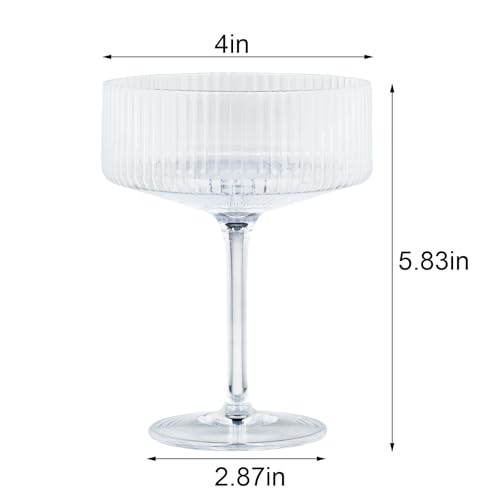 48 Pieces Martini Glasses 10.5oz Plasitc Ribbed Coupe Glasses Champagne Shatterproof Acrylic Vintage Cocktail Glassware Margarita Wine Glasses Disposable Cups for Parties Wedding Anniversary Bar Clear (Clear / 48 PCS)