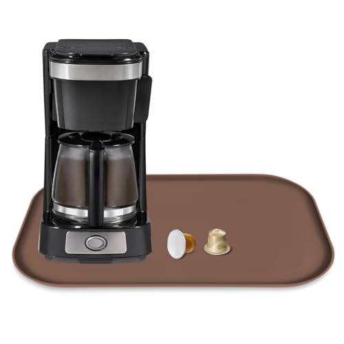 Silicone Coffee Maker Mat with Lip for Countertops (Brown / 17.4'' x 10.6'')