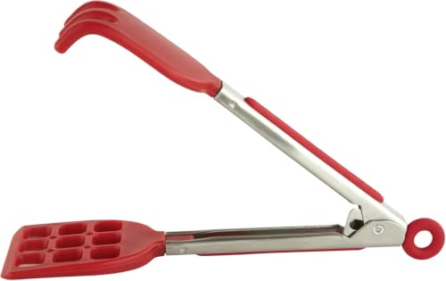 Waffle Tongs Mini Silicone Kitchen Tongs for Cooking Serving Flat Stainless Steel Small Tongs with Silicone Tips for Salads Belgian Waffles Air Fryer Appetizers Dishwasher Safe Cayenne Red (Cayenne)