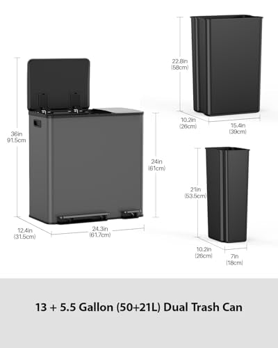 Double Trash Can Kitchen (Grey / 13+5.5 Gallon)