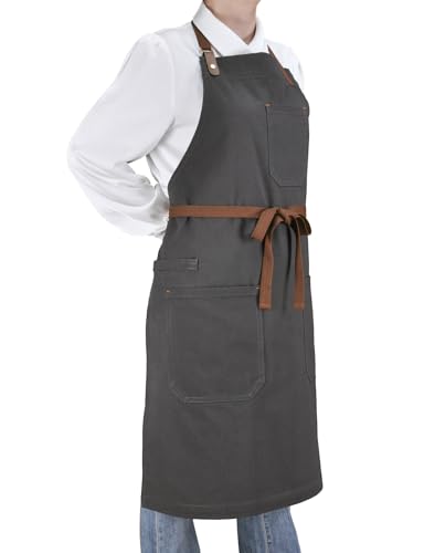 Cooking Apron for Men Women with Pockets & Towel Loop (Dark Grey)