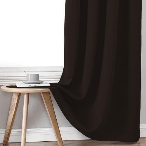 100% Blackout Curtains for Bedroom 63 Inches Long 2 Panels Set (52"W x 63"L (Pack of 2) / Brown)