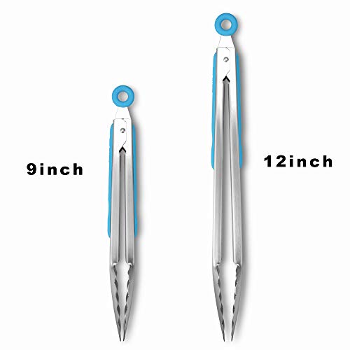 Premium 304 Stainless Steel Tongs Set (9" & 12" / Blue)
