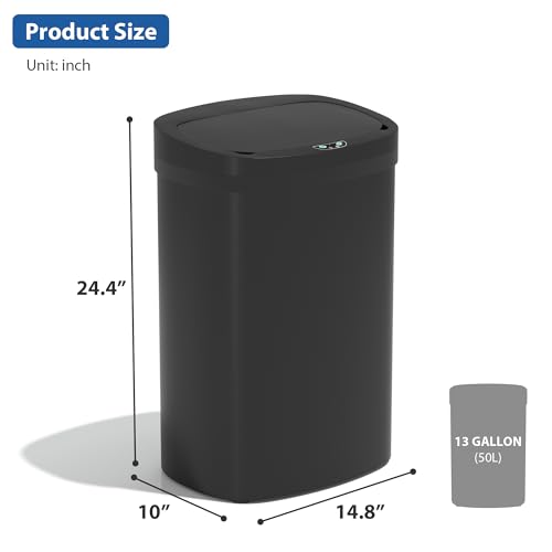 13 Gallon 50 L Kitchen Trash Can with Lid (Black / 1 Trash Can)