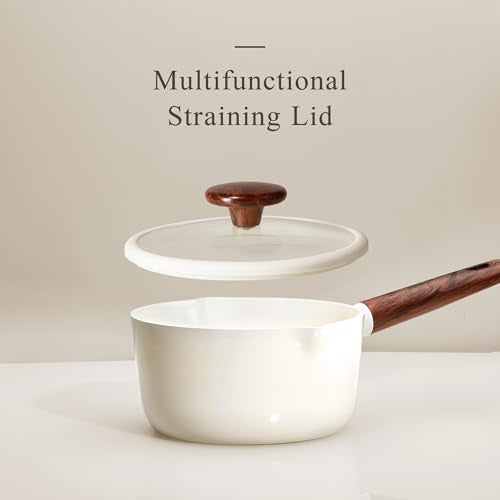 2QT & 3QT Sauce Pan Sets with Lid & Ladle Ceramic Nonstick Pot Set Non Toxic Saucepan Small Kitchen Cooking Pots (White)
