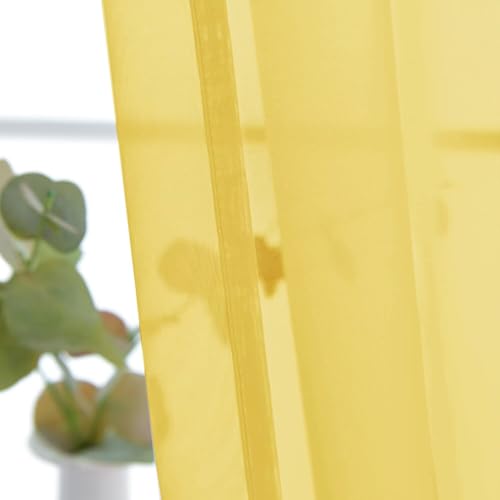 Basic Rod Pocket Sheer Voile Window Curtain Panels Yellow 1 Pair 2 Panels 26 Width 40 Inch Long for Kitchen Bedroom Children Living Room Yard（Yellow (Yellow / 26"W x 40"L (Pack of 2))