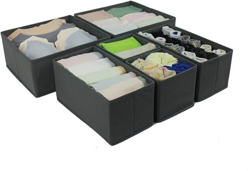 Collapsible Cloth Drawer Organizer Boxes for Socks (Set of 6)