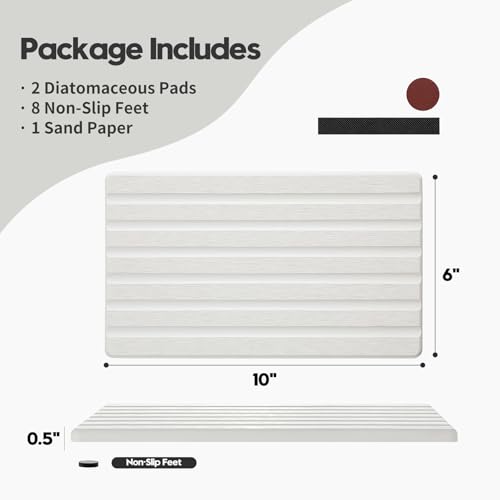 2PCS Water Absorbing Stone Drying Tray Mat for Bathroom Sink & Kitchen Counter Organizer