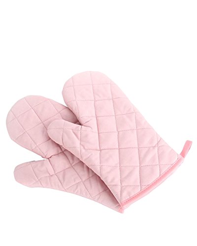 Oven Mitts Premium Heat Resistant Kitchen Gloves Cotton & Polyester Quilted Oversized Mittens (Pink)