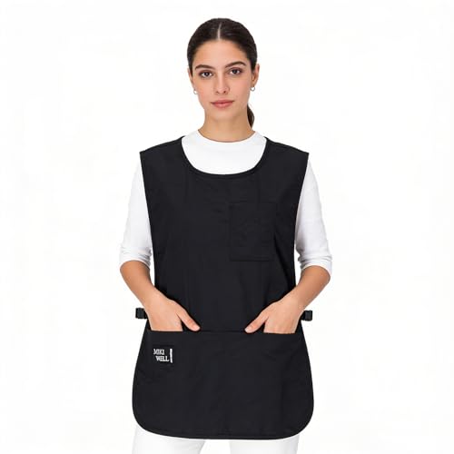 Waterproof Cobbler Apron with 4 Pockets Vest Smock Apron for Men Women Chef Waiter Work (Black)