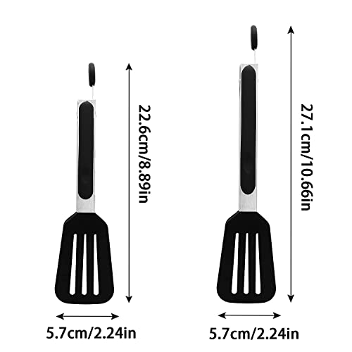 2 Pack Stainless Steel Silicone Cooking & Serving Tongs (7 & 9 inch / Black)
