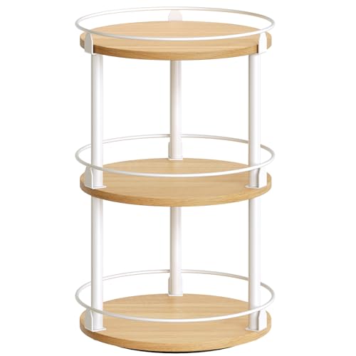 3 Tier Lazy Susan Organizer (10.2"L x 10.2"W x 18"H / White + Natural)