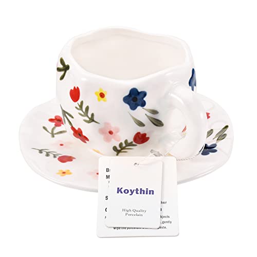 10oz Ceramic Mug With Saucer (White Floret)