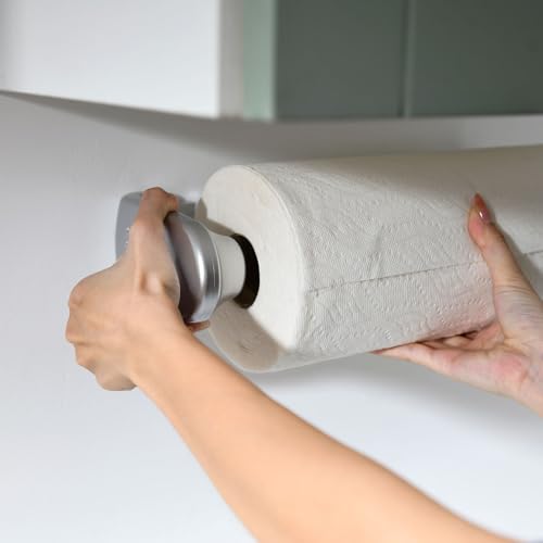ONE Hand Simple Tear Paper Towel Holder Under Cabinet (Silvery / for 24-28cm roll)