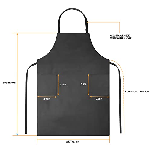 Waterproof Rubber Apron Adjustable Dishwasher Apron (2 Pack / Black With 2 Pockets)
