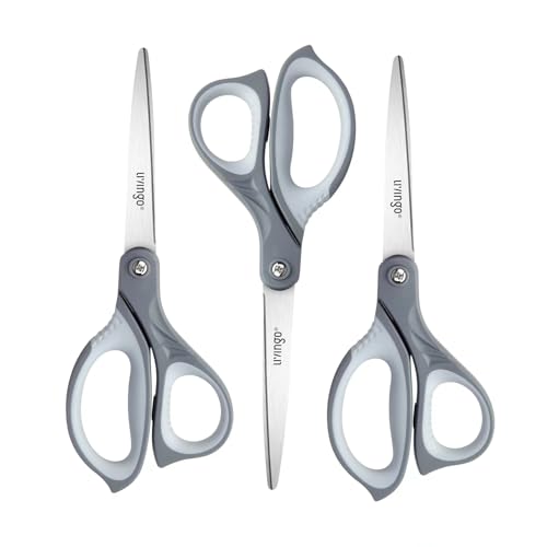 3 Pack 8.5" Sharp Scissors for Office Heavy Duty All Purpose (Gray)