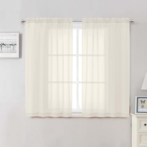 Cream Sheer Curtains 48 Inch Length 2 Pcs (Cream / 42"W x 48"L (Pack of 2))