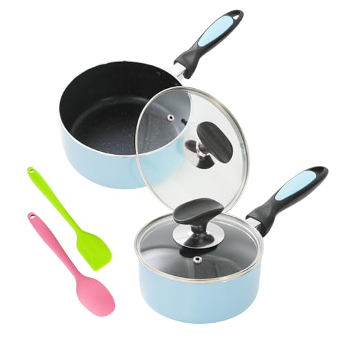 Nonstick Saucepan Set with Lid (1QT+2QT(Pack of 1) / Bule)
