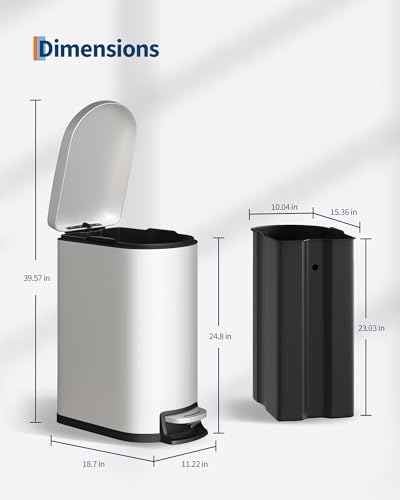 13 gal 50 L Metal Kitchen Trash Can with Lid (13.2 Gal-White)