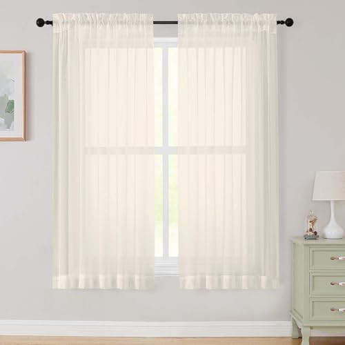 Cream Sheer Curtains 63 Inch Length 2 Panels Set for Living Room Bedroom (Cream / 42"W x 63"L (Pack of 2))