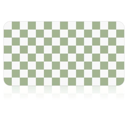 Checkered Dish Mat for Kitchen Coffee Station (Sage / 17" x 32")