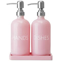 Pink Glass Dish and Hand Soap Dispenser Set (Pink)