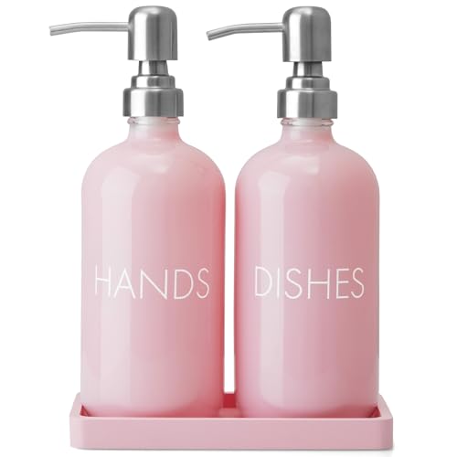 Pink Glass Dish and Hand Soap Dispenser Set (Pink)