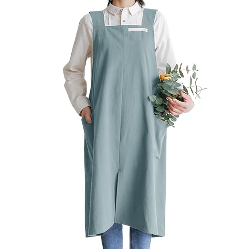 Cotton Aprons for Women Men (Light Blue)