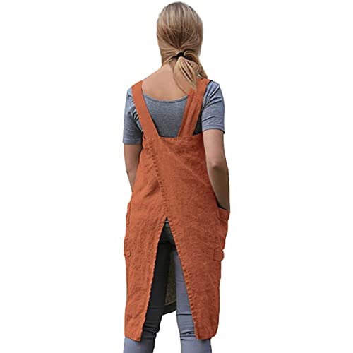 Women's Cross Back Pinafore Apron with Large Pockets Home Kitchen (3X-Large / Orange)