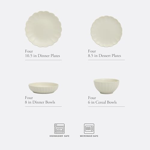 Malibu Shore 16 Piece Scalloped Edge Stoneware Matte Reactive Glaze (Cream White (Malibu Shore) / Service for 4 (16pcs))