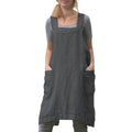 Women Apron with 2 Pockets Cotton Linen Kitchen Baking Cooking Chef Cross Back Pinafore Dress for Work Restaurant Gardening (X-Large / Dark Grey)
