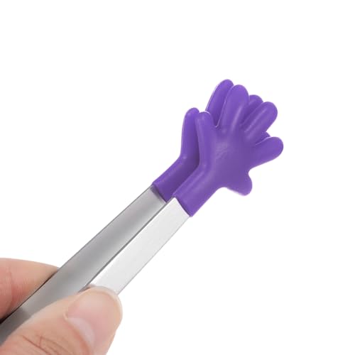 Mini Food Tongs 5.5" Pattern Shape Stainless Steel with Silicon Tips Small Cooking Tongs Kitchen Food Tongs Serving Tongs for Cooking Grilling BBQ Barbecue Kitchen (Purple)