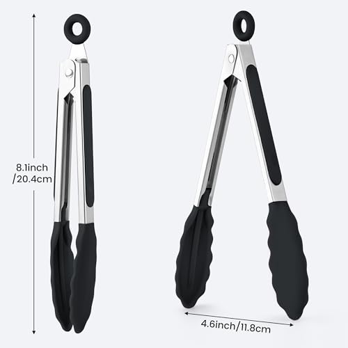 6PCS 7 Inch Silicone Tongs Set (7", 6PCS, Black)