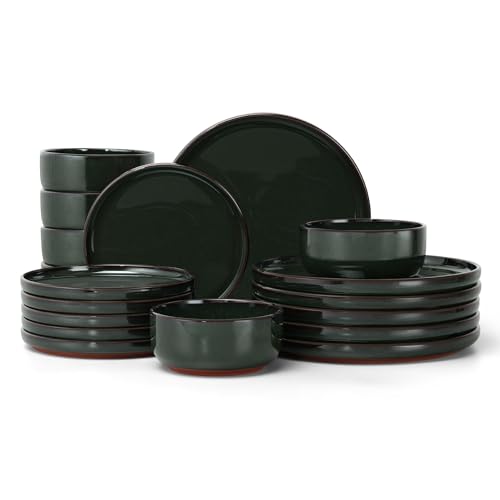 Stoneware Dinnerware Sets for 6 (Blackish Green / Service for 6)