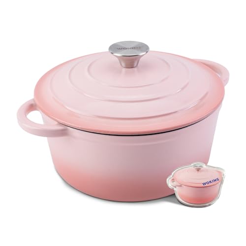 4 QT Enameled Cast Iron Round Dutch Oven With Lid (PINK / 4Qt)