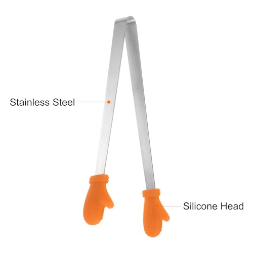 Mini Food Tongs 5.5" Gloves Shape Stainless Steel with Silicon Tips Small Cooking Tongs Kitchen Food Tongs Serving Tongs for Cooking Grilling BBQ Barbecue Kitchen (Orange)