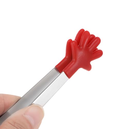 Mini Food Tongs 5.5" Pattern Shape Stainless Steel with Silicon Tips Small Cooking Tongs Kitchen Food Tongs Serving Tongs for Cooking Grilling BBQ Barbecue Kitchen (Red)