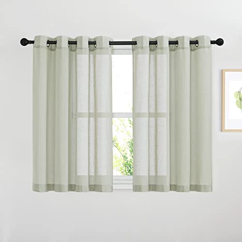 Sheer Linen Burlab Curtains & Drapes (52"W x 45"L (Pack of 2) / Sage Green)
