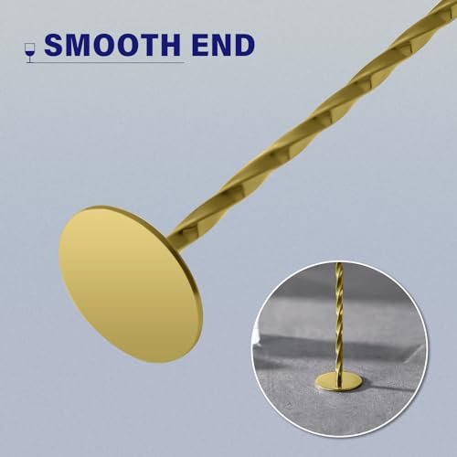 Bar Spoon Cocktail Mixing Stirrers (12"-Round Base-2PCS / Gold)