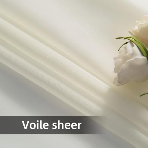 Solid Sheer Rod Pocket Curtain Voile Draperies 4 Panels Ivory Beige Black Grey White 52 Inch Width 84 Inch Long 1 Pair for Kitchen Bedroom Children Living Room Yard (Ivory / 52"W x 84"L (Pack of 4))