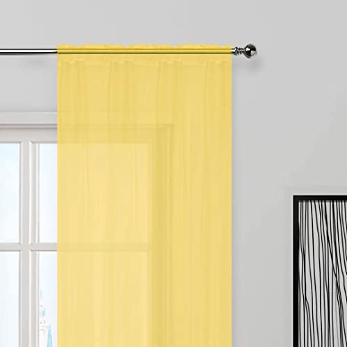 Sheer Voile Window Treatment Rod Pocket Curtain Panels for Kitchen Bedroom Living Room Drapes Sunlight Filtering Privacy Semi Home Decor Assorted Colors Sizes (Yellow / 52"W x 45"L (Pack of 2))