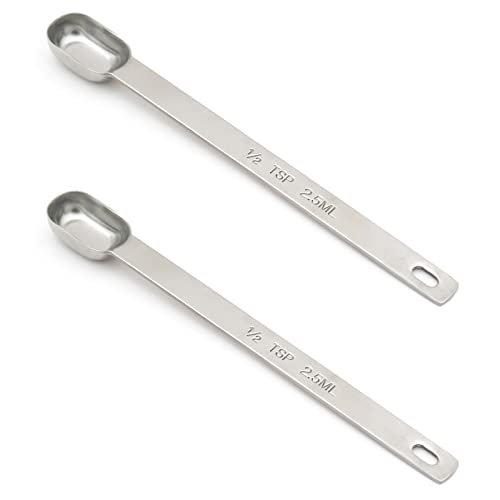 2PCS 1/2TSP(2.5ML) Measuring Spoon, Stainless Steel Long Handle Teaspoons (1/2tsp|1/6tbsp|2.5ml)