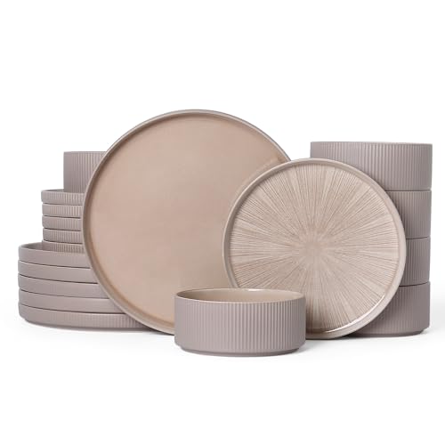 Dinnerware Sets for 6 (Light Brown / 6-Set(18pcs))