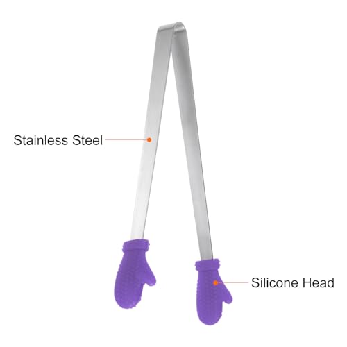 Mini Food Tongs 5.5" Gloves Shape Stainless Steel with Silicon Tips Small Cooking Tongs Kitchen Food Tongs Serving Tongs for Cooking Grilling BBQ Barbecue Kitchen (Purple)
