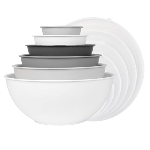 BPA Free Plastic Round Mixing Bowl with Lids (White)