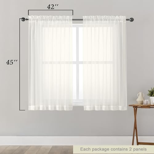 Ivory Sheer Curtains for Bedroom Living Room 45 Inch Length 2 Panels (Ivory / 42"W x 45"L (Pack of 2))