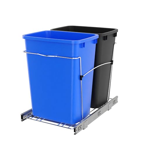 Double Pullout Garbage Trash Cans for Kitchen Cabinets (Blue & Black)