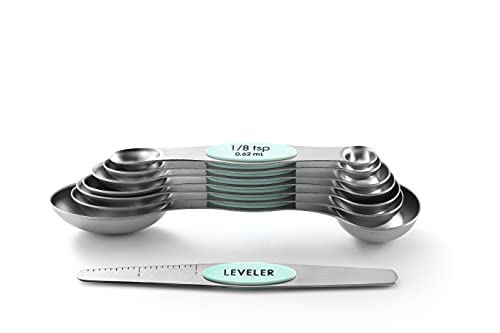 Stainless Steel 8 Magnetic Measuring Spoons for Kitchen (Mint / 1-Pack)