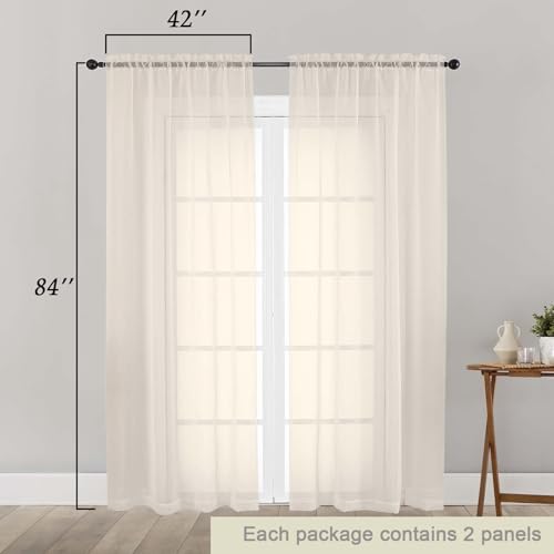 Cream Sheer Curtains 84 Inches Long 2 Panels Set for Bedroom Living Room (Cream / 42"W x 84"L (Pack of 2))