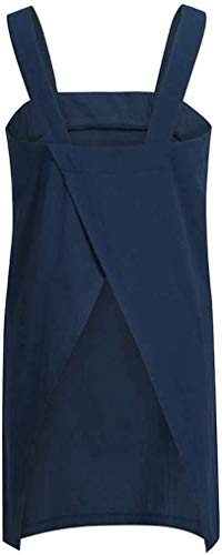 Cotton Linen Apron Cross Back Apron for Women with Pockets Pinafore Dress for Baking Cooking (Blue / 3X-Large)